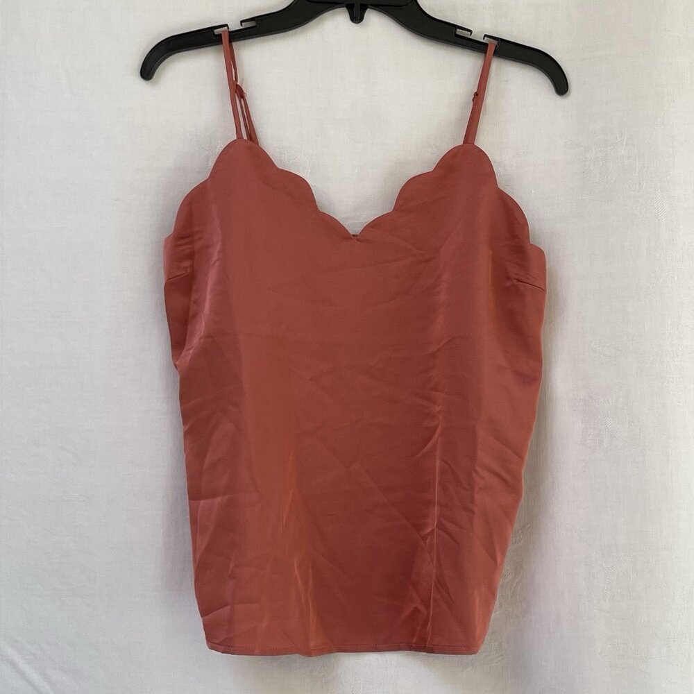 Monteau Scalloped Satin Camisole Tank Top Womens Medium‎ Capsule Wardrobe Basic